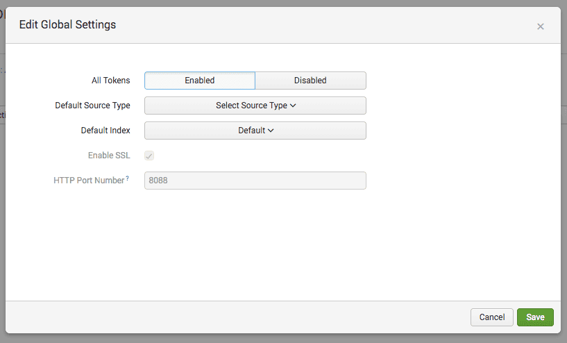 Splunk global settings